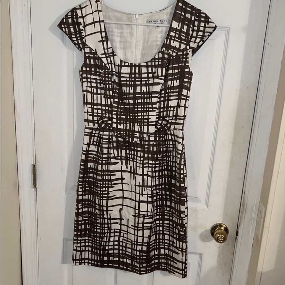 Trina Turk Brown White Silk-Blend Dress 4